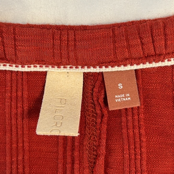 Pilcro Anthropologie Red Button Down Puff Sleeve Ribbed Knit Cardigan Top Sz S - Picture 6 of 14